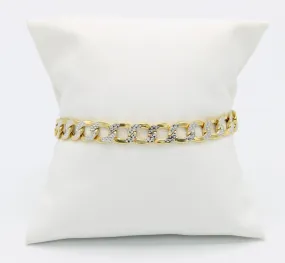 14K Semi-Solid Flat Cuban Bracelet Two Tones Yellow Gold // 9mm  //