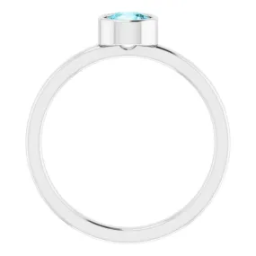 14K White 5 mm Natural Blue Zircon Ring