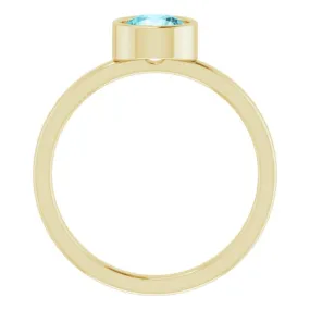 14K Yellow 6 mm Natural Blue Zircon Ring