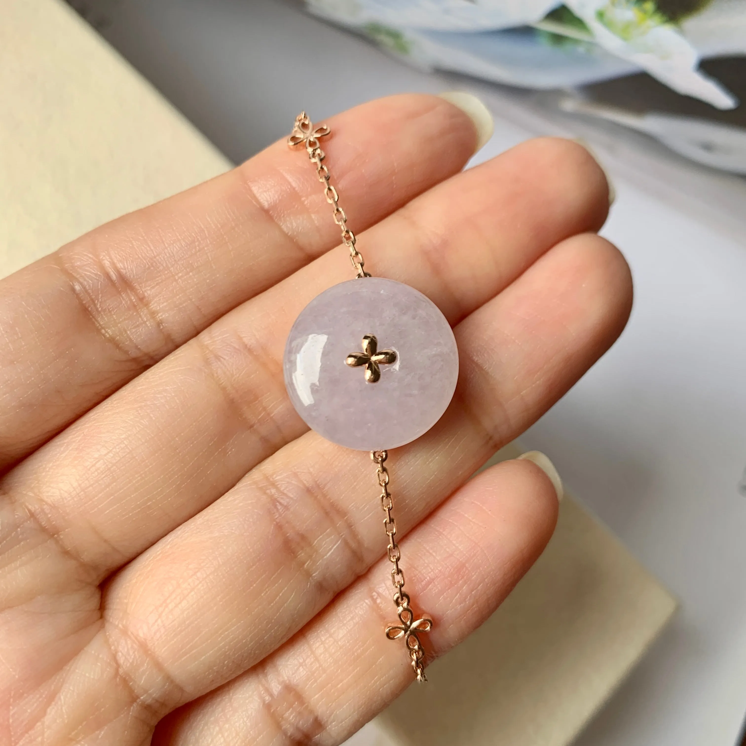 A-Grade Natural Lavender Jadeite Donut Bracelet (Lilac Flower) No.190339