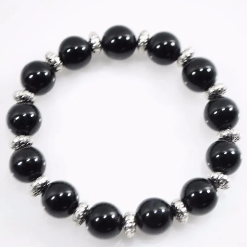 Black Oynx Genuine Agate Stone Stretch Bracelets