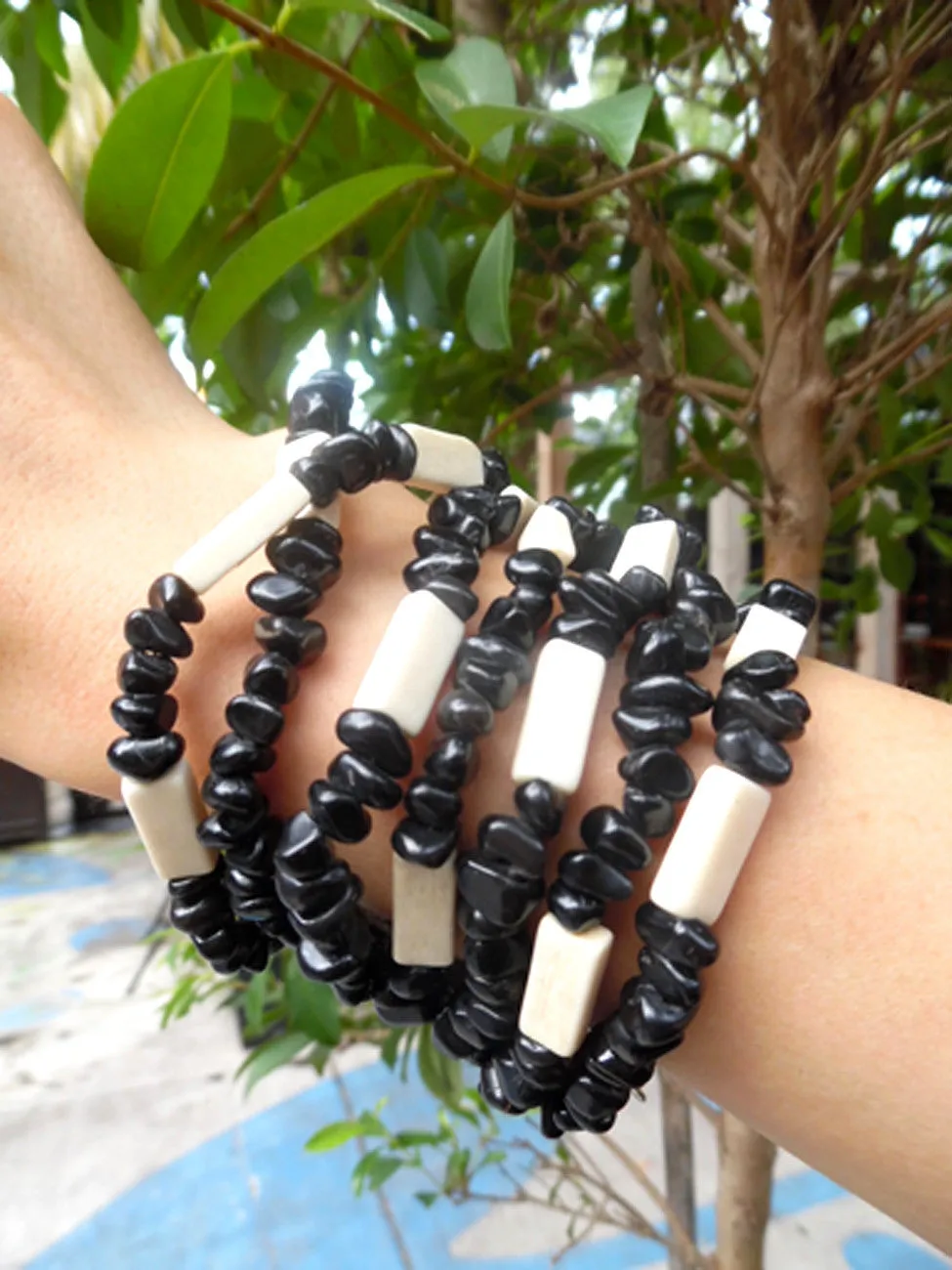 Bracelet Onyx Bone And Silver
