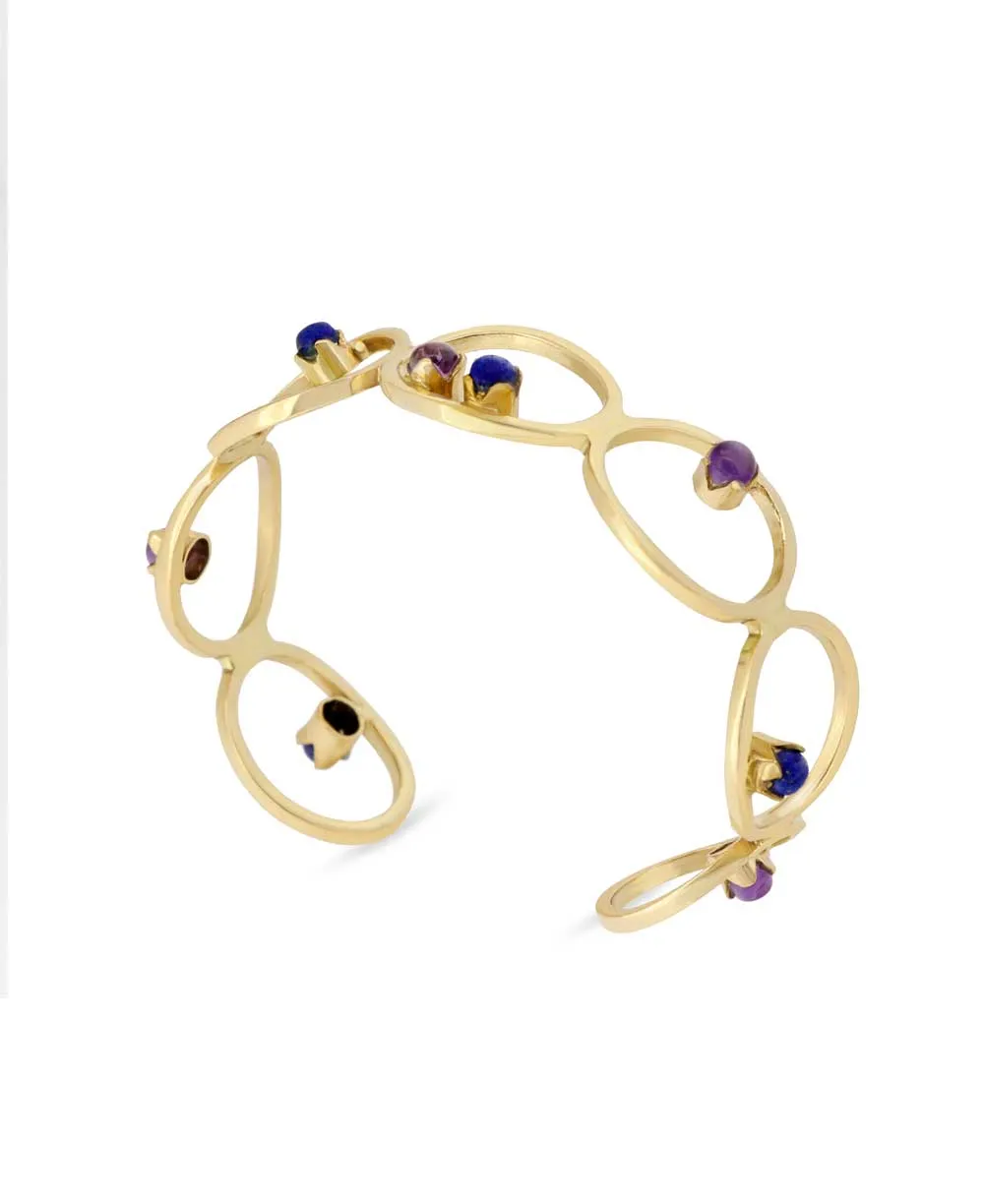 Brass Cuff Bracelet with Amethyst and Lapis