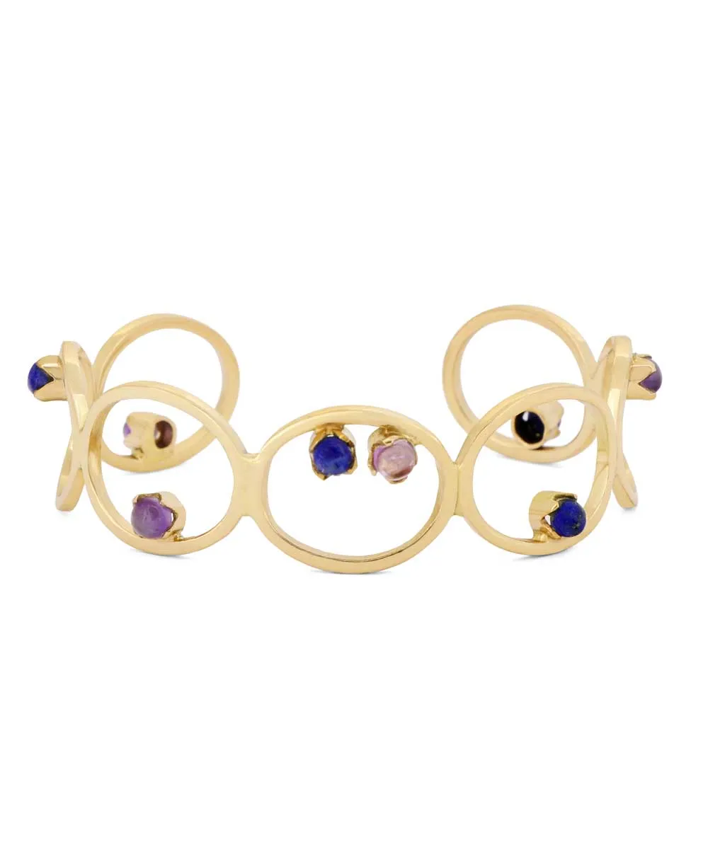 Brass Cuff Bracelet with Amethyst and Lapis