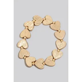 Brushed Metallic Heart Beaded Elastic Bracelet