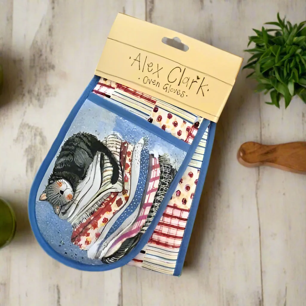 Cat Laundry Basket Double Oven Gloves