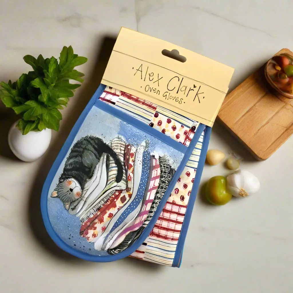 Cat Laundry Basket Double Oven Gloves