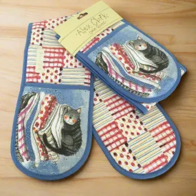Cat Laundry Basket Double Oven Gloves