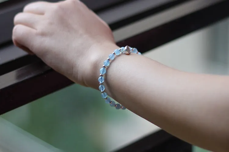 Charm Ladies 6mm Aquamarine Bead Bracelets Crystal Chakra Bracelet for Women