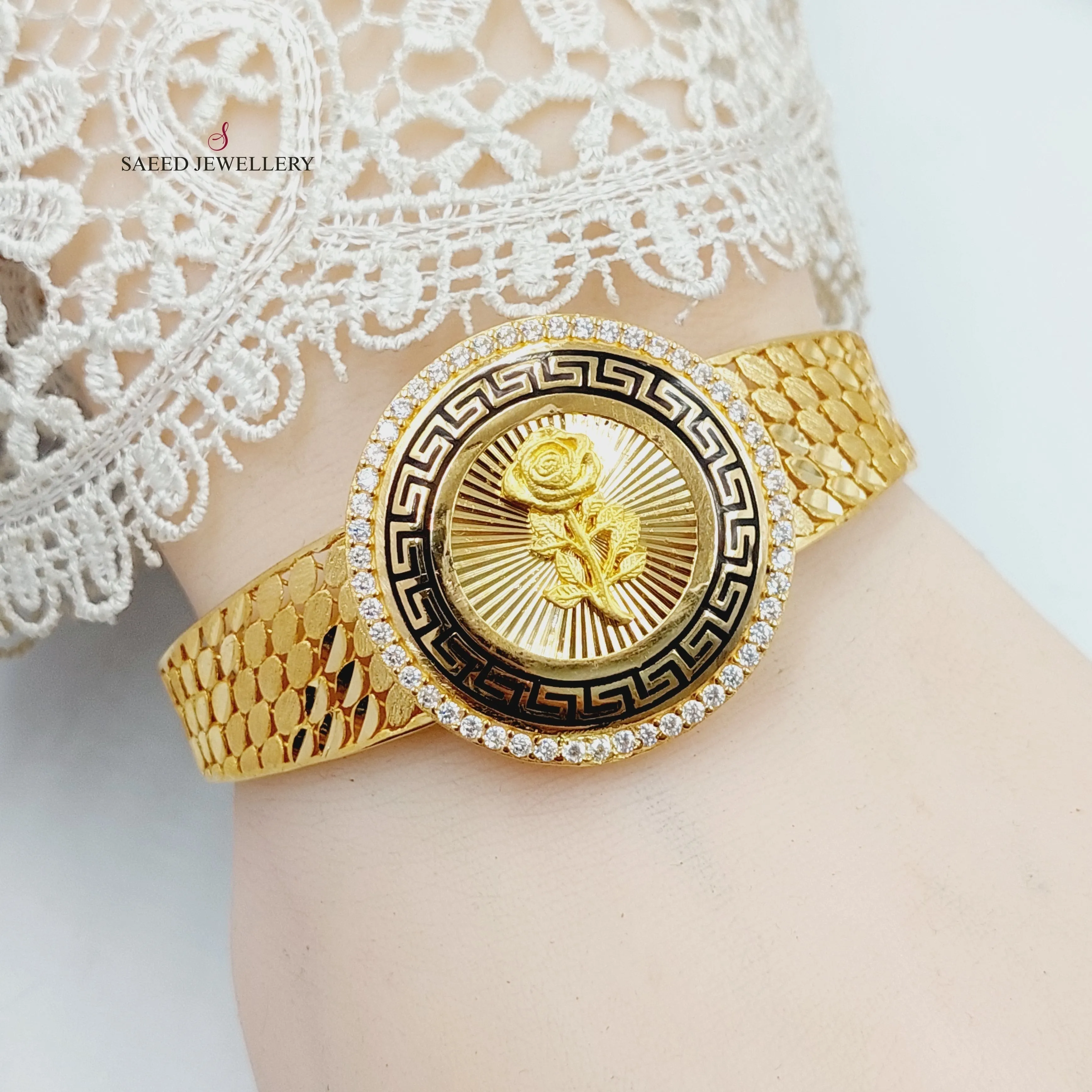 Enameled & Zircon Studded Ounce Bangle Bracelet