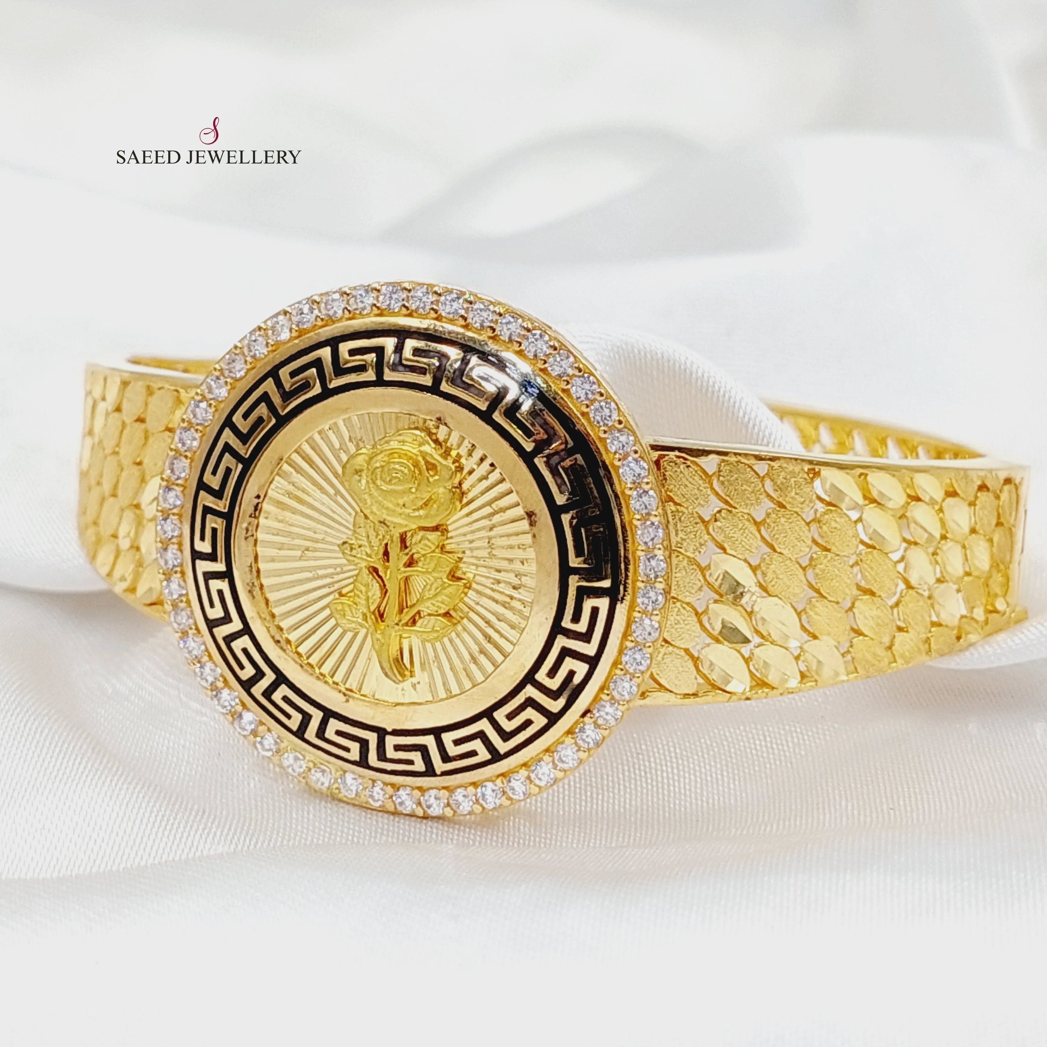 Enameled & Zircon Studded Ounce Bangle Bracelet