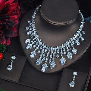 Enchanting Big Water Drop Designer AAAA  Quality Zircon Diamonds Luxury 2 Piece Wedding Jewelry Set