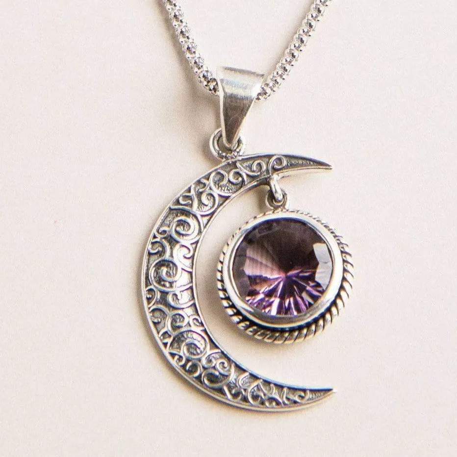 Gemstone Silver Moon Pendant Necklace by Tiny Rituals