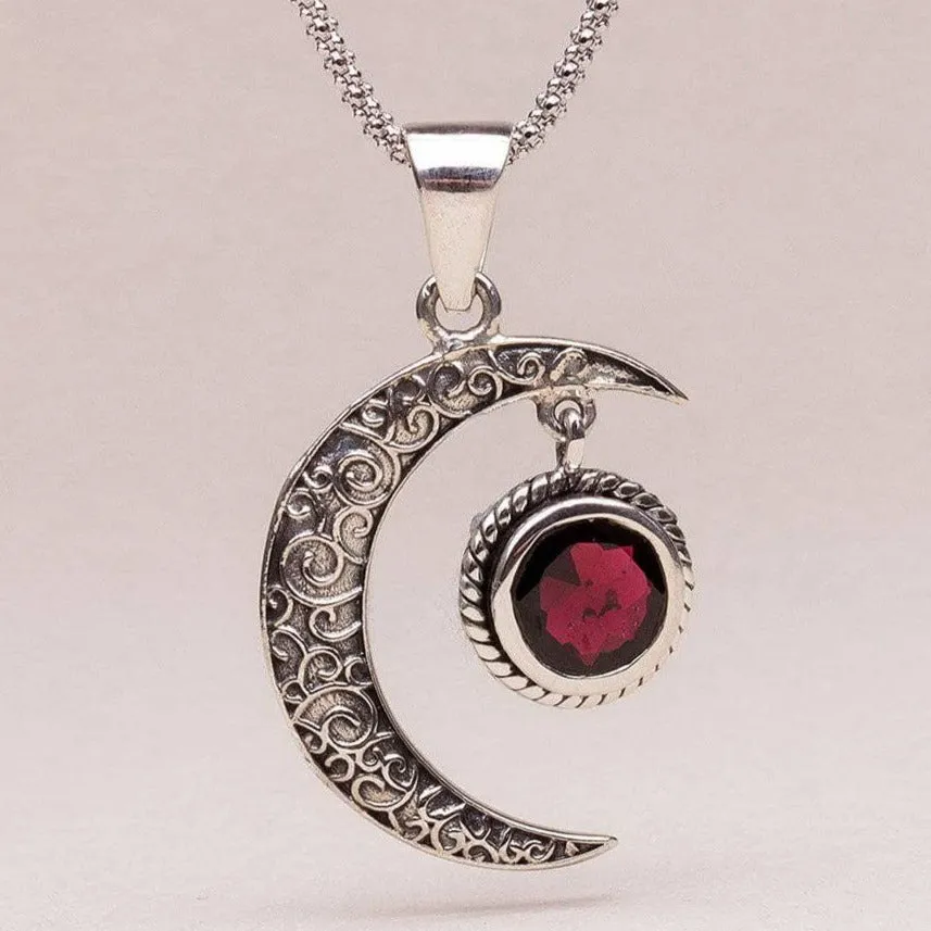Gemstone Silver Moon Pendant Necklace by Tiny Rituals