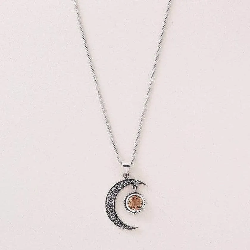 Gemstone Silver Moon Pendant Necklace by Tiny Rituals