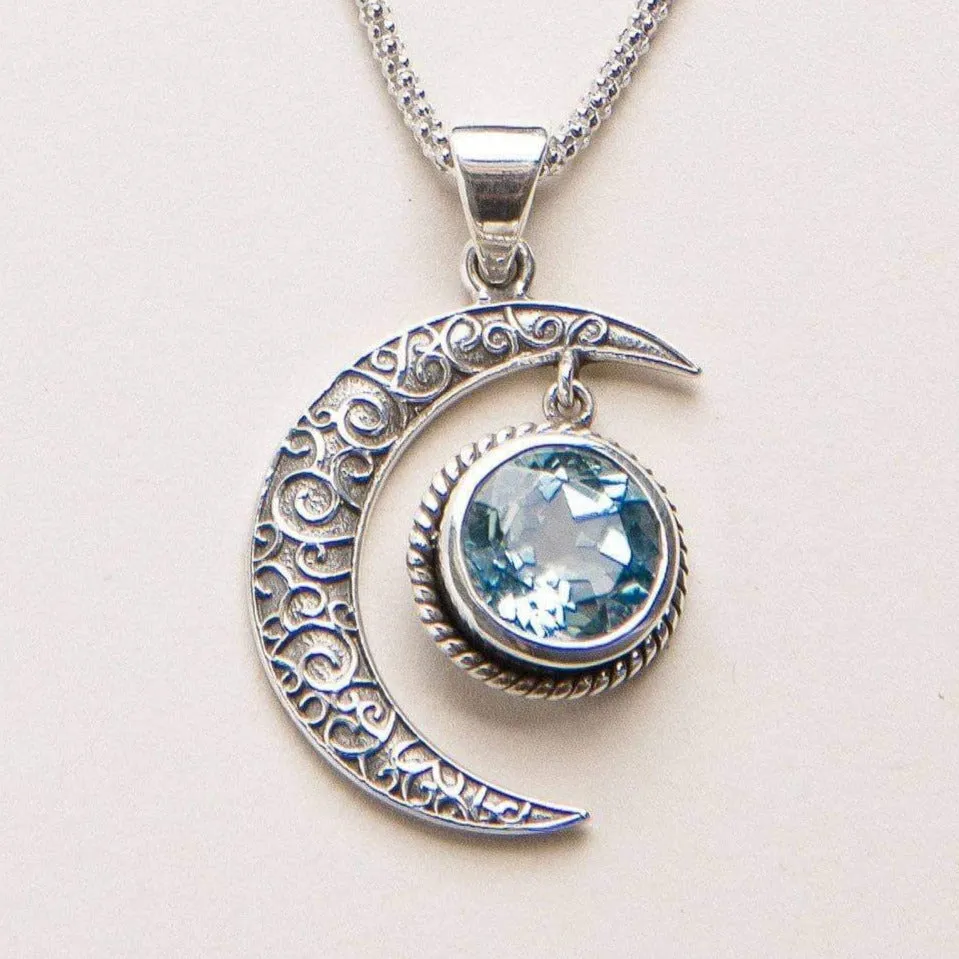 Gemstone Silver Moon Pendant Necklace by Tiny Rituals