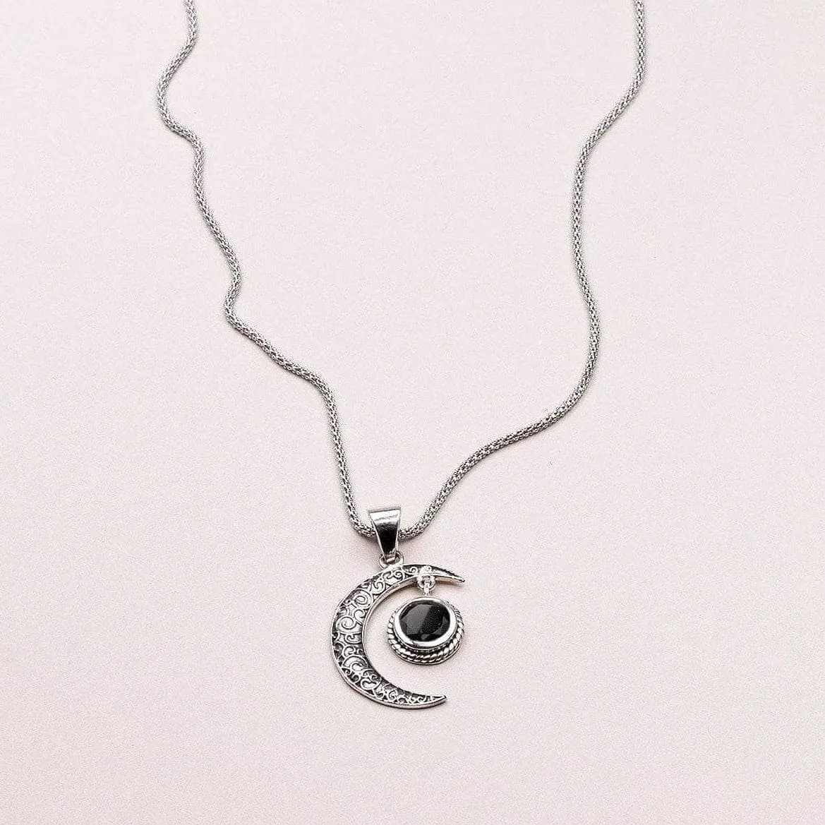 Gemstone Silver Moon Pendant Necklace by Tiny Rituals