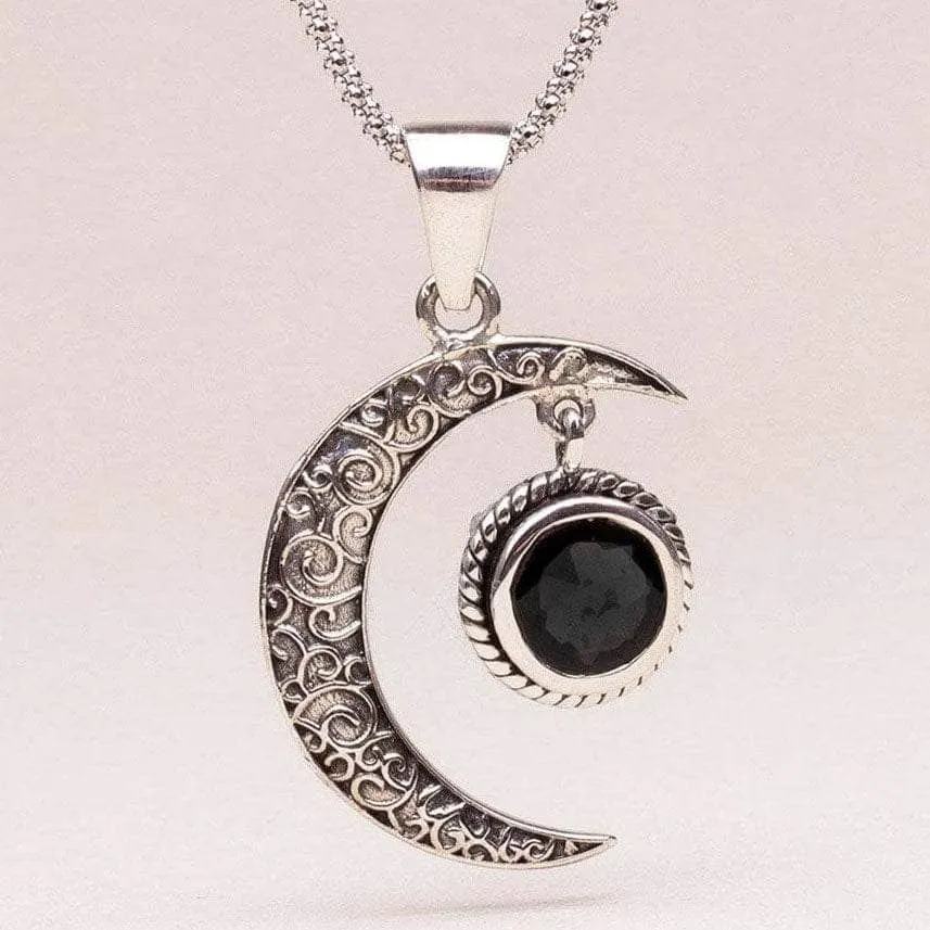 Gemstone Silver Moon Pendant Necklace by Tiny Rituals