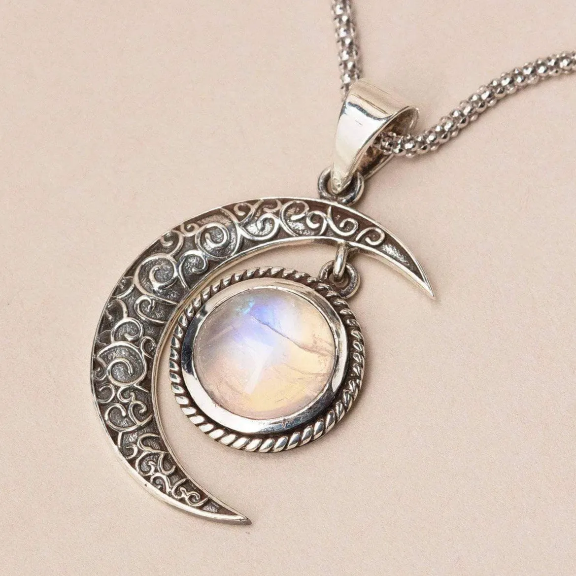 Gemstone Silver Moon Pendant Necklace by Tiny Rituals