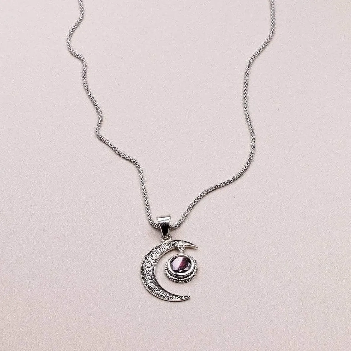 Gemstone Silver Moon Pendant Necklace by Tiny Rituals