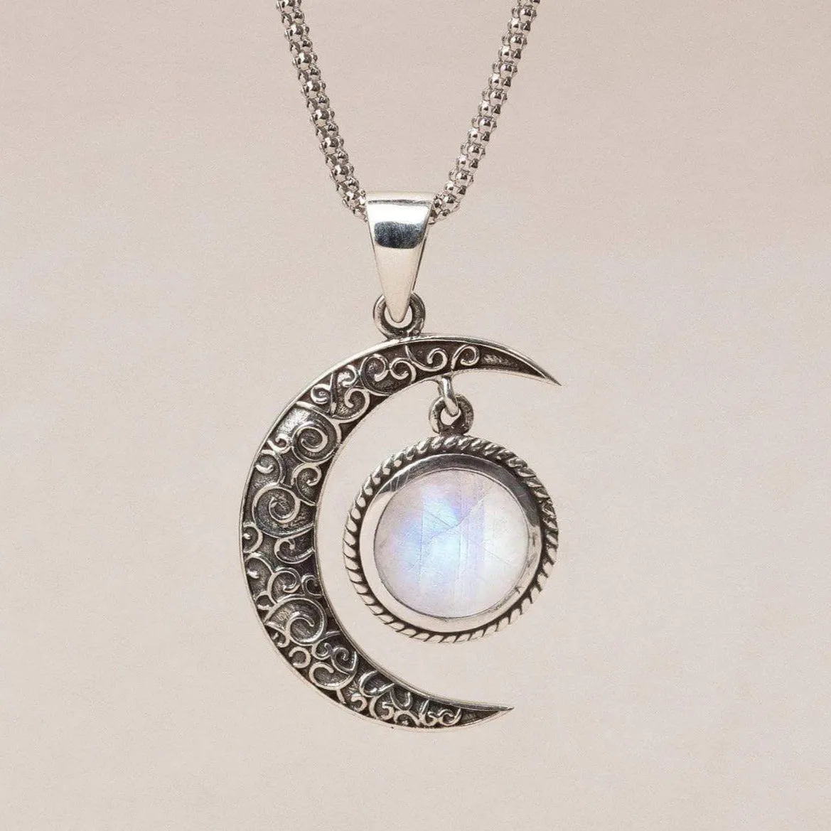 Gemstone Silver Moon Pendant Necklace by Tiny Rituals