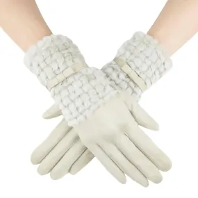 Gloves Beige Ribbon with Fur Cuff