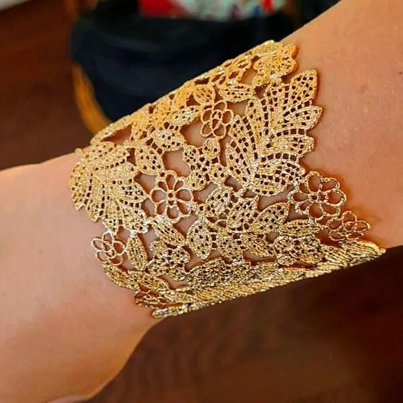 Gold Cuff Bracelet, Gold Bangle, Gold Plated Alloy Antique Cuff Bracelet, Wide Gold Bangle Arm Cuff, Gift For Her, Arm Cuff