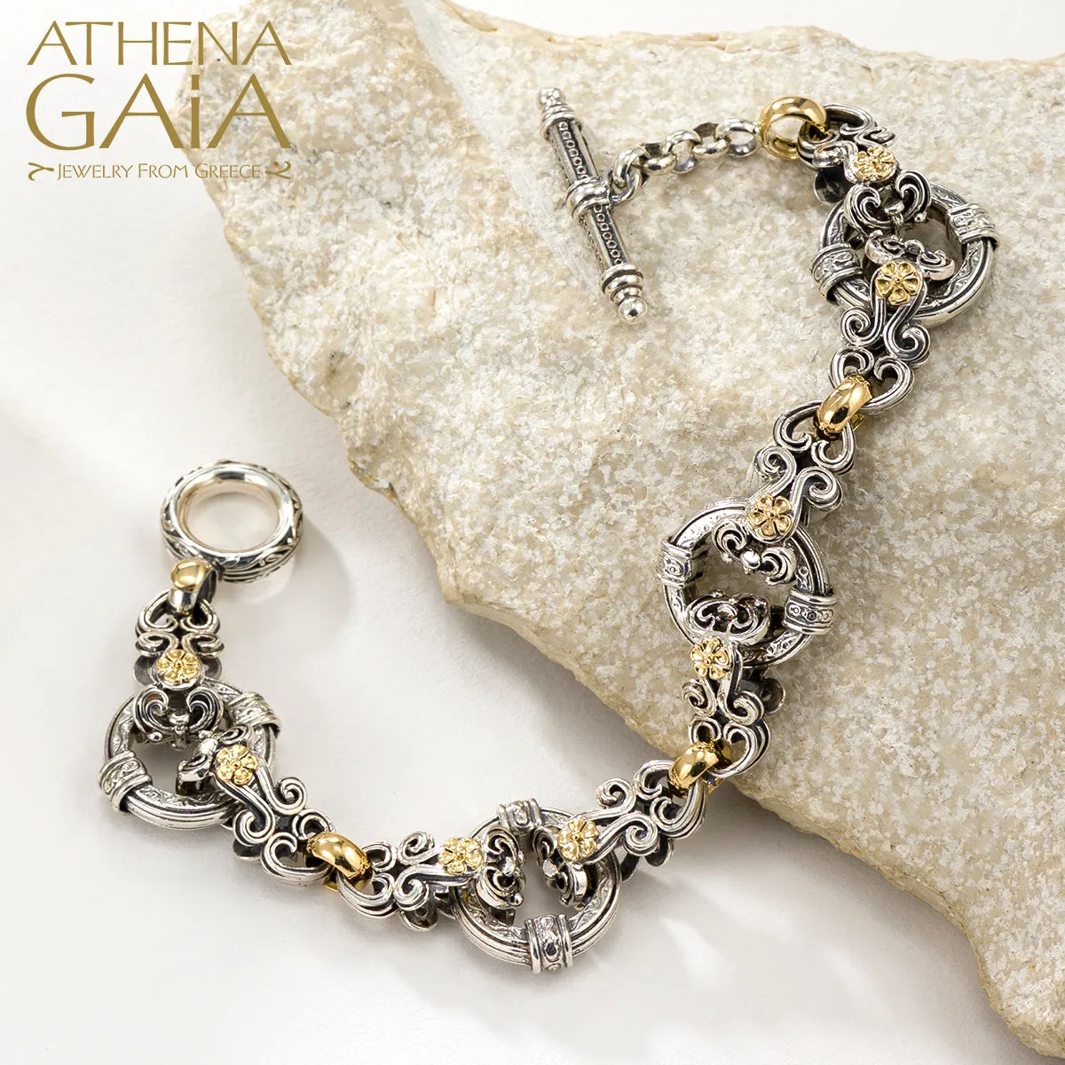Gold Flower Circle Station Bracelet