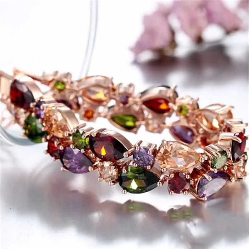 Gold Pleated Clear Cubic Zircon Bracelet