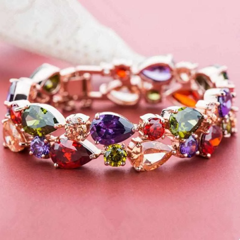 Gold Pleated Clear Cubic Zircon Bracelet