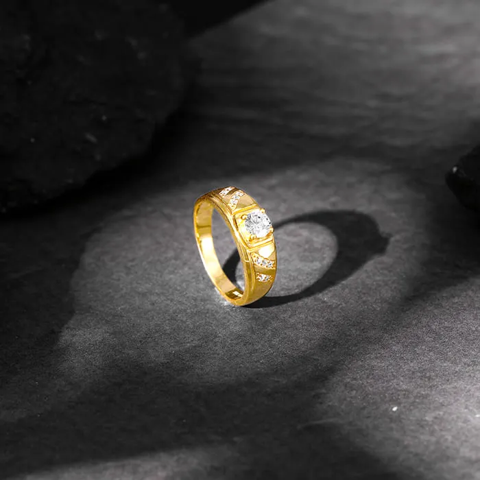 Golden Zircon Ornate Ring For Him