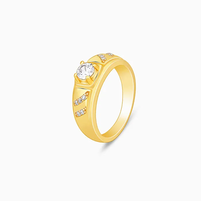 Golden Zircon Ornate Ring For Him