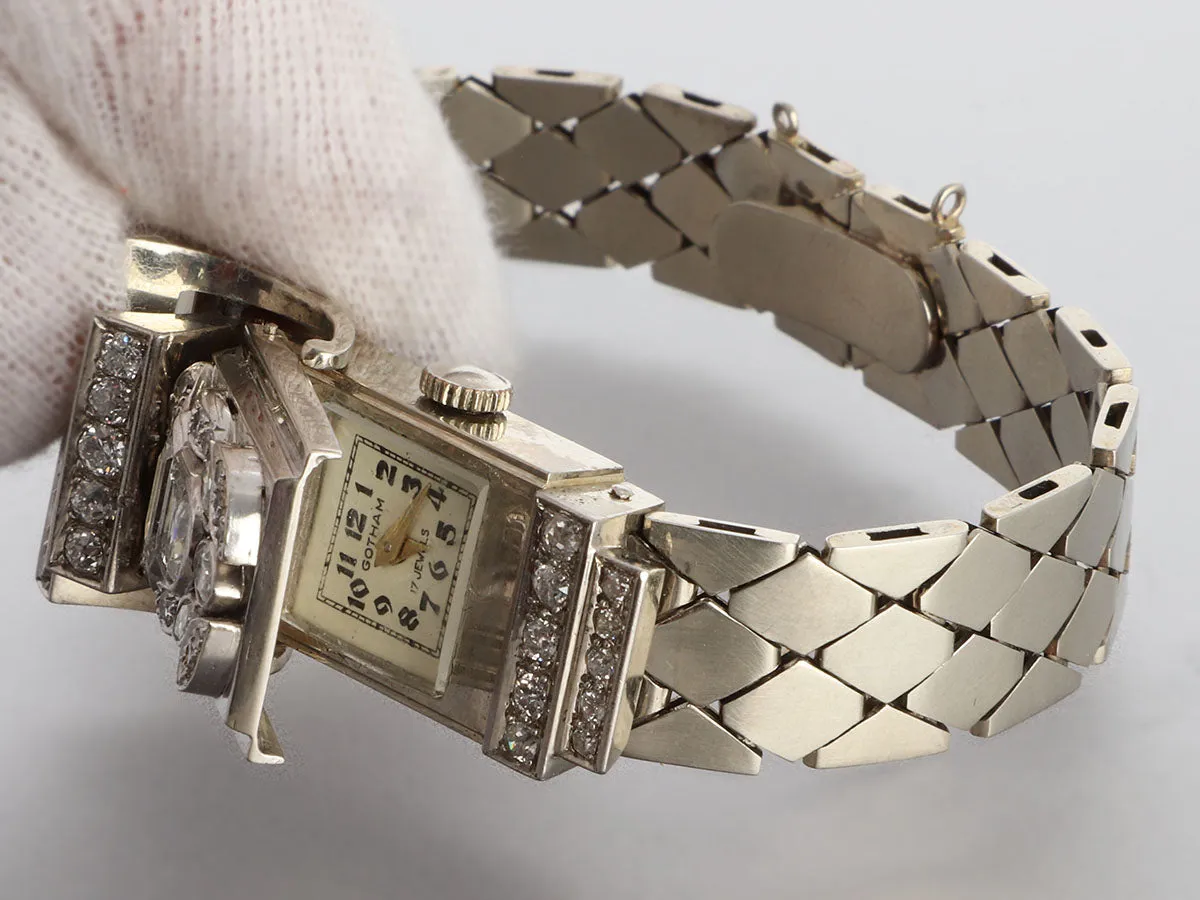 Gotham Vintage 14K White Gold Diamond Retro Flip-Top Watch Bracelet