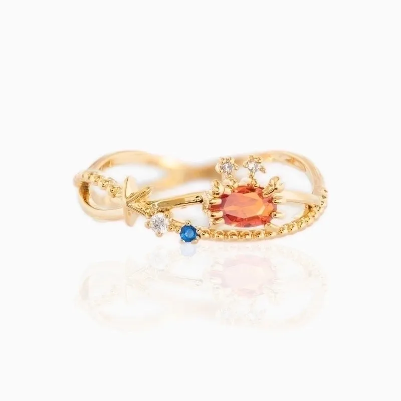 Ins Style Marine Animal Ring Fresh Cute Crab Seahorse Color Zircon Ring Bracelet In Stock
