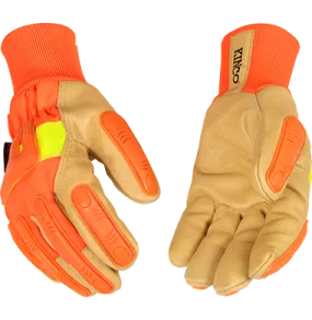 Kinco 1938KWA Hi-vis Golden Grain Pigskin Palm PVC Impact Protection Sewn Thermal Insulation Gloves (One Dozen)