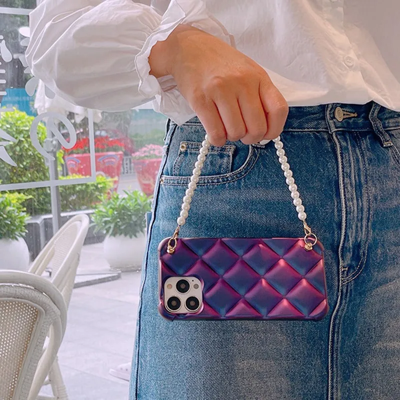 Lattice Pattern Case With Korean Pearl Bracelet