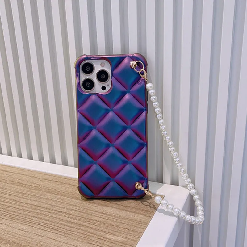 Lattice Pattern Case With Korean Pearl Bracelet