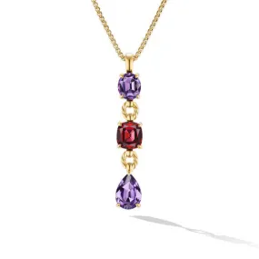 Marbella Y Pendant in 18K Yellow Gold with Amethyst and Rhodolite Garnet, 57.8mm