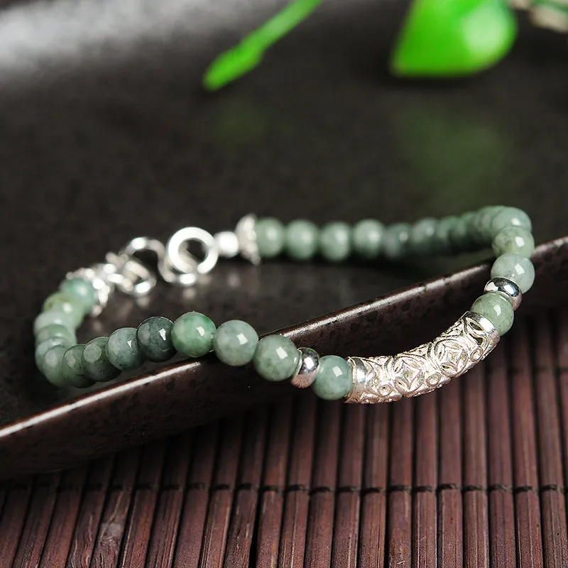 Natural Jade Bracelet Jadeite Silver Bracelet WB3