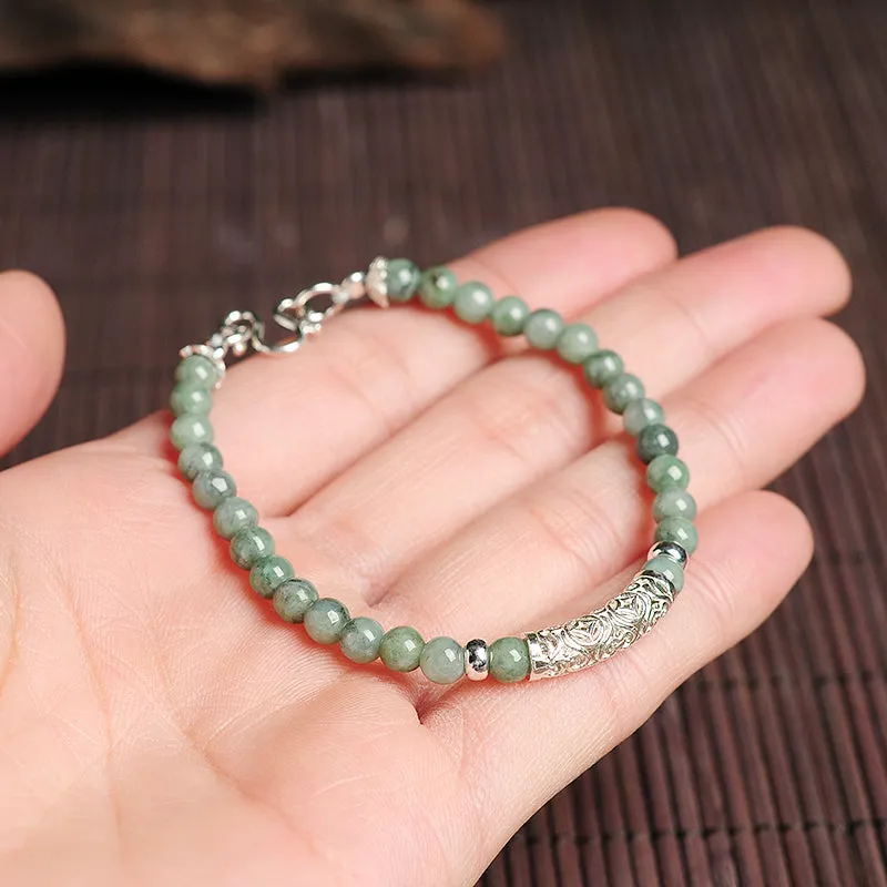 Natural Jade Bracelet Jadeite Silver Bracelet WB3