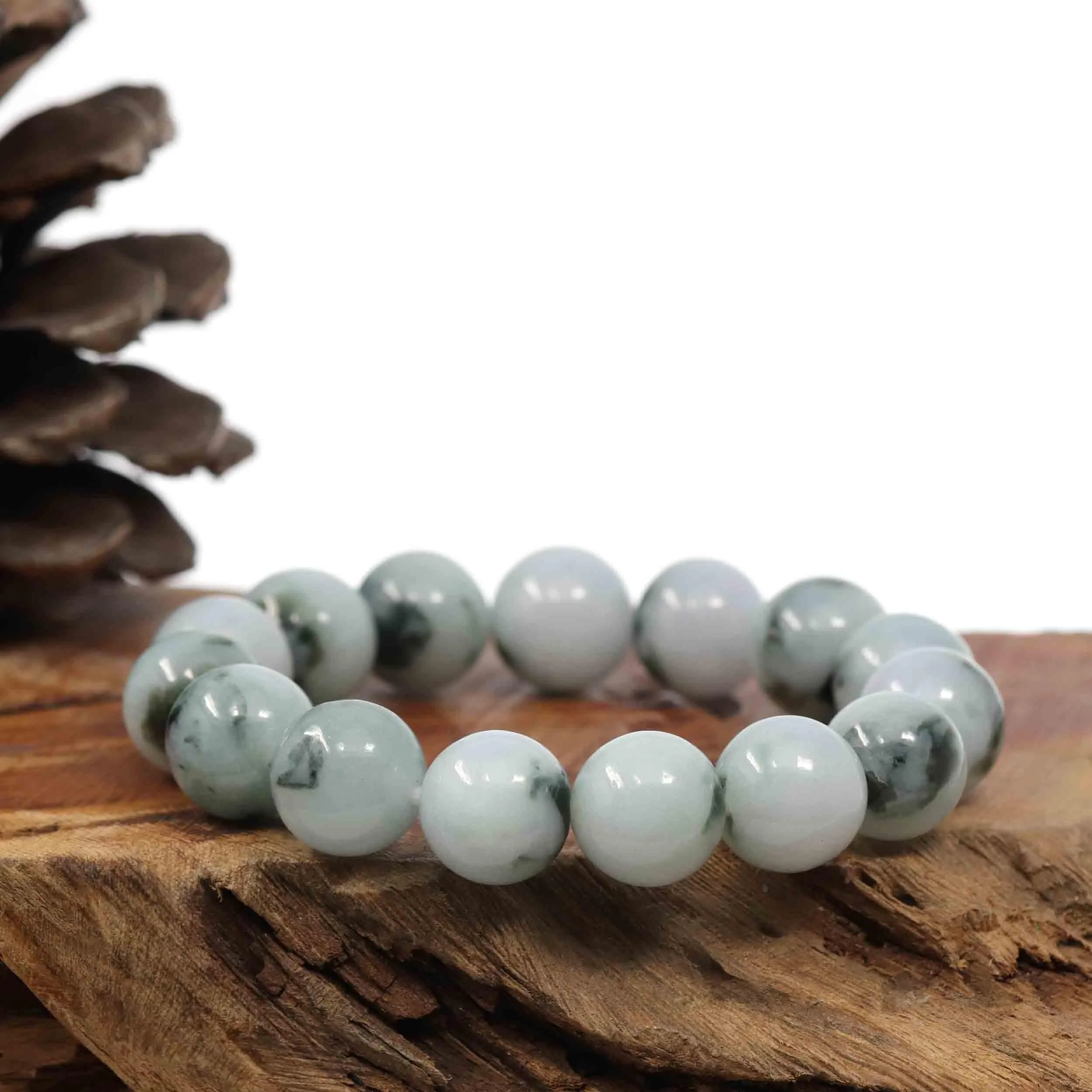 Natural Jadeite Jade Round Blue Green Large Beads Men's Bracelet (14mm)