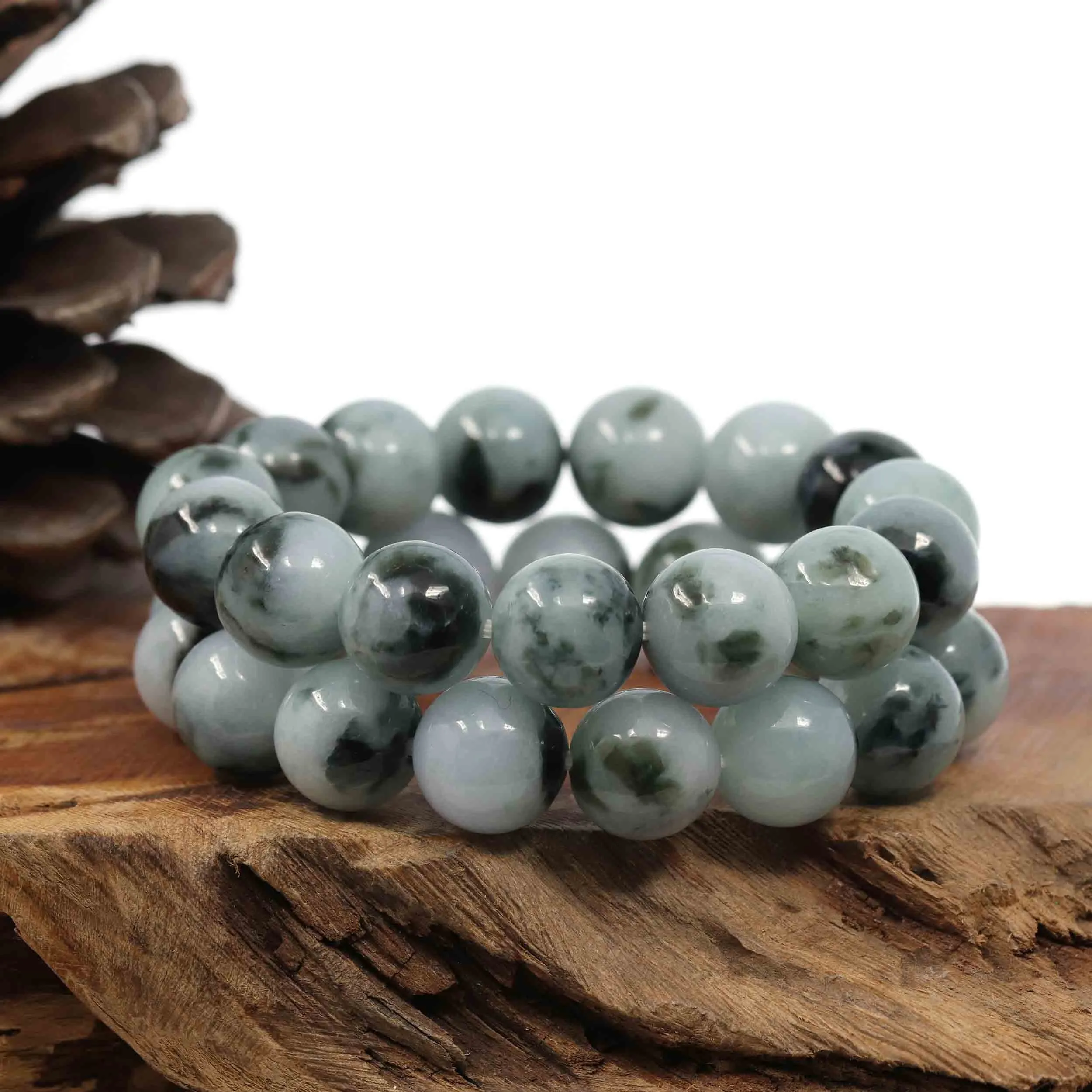 Natural Jadeite Jade Round Blue Green Large Beads Men's Bracelet (14mm)