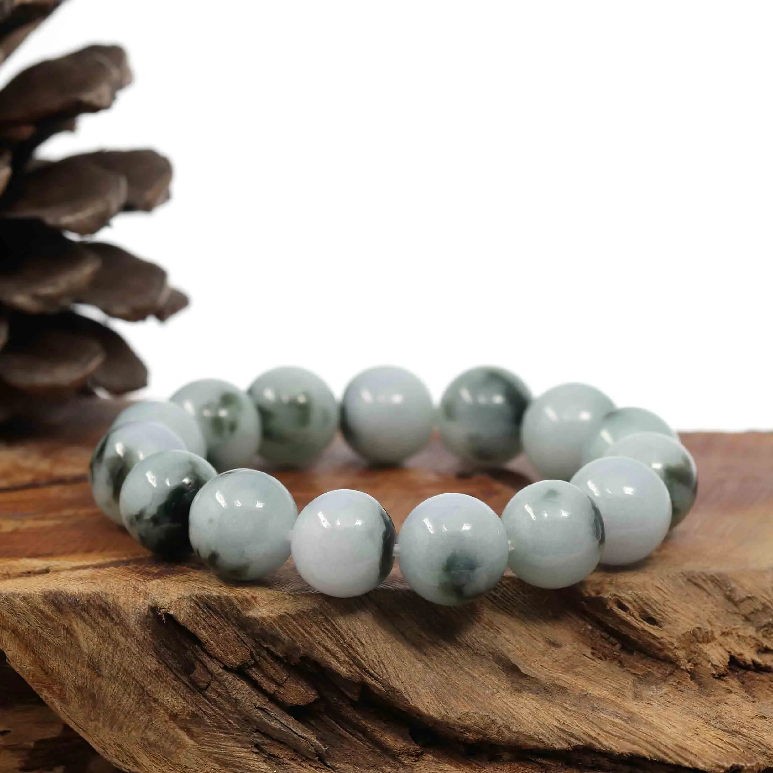 Natural Jadeite Jade Round Blue Green Large Beads Men's Bracelet (14mm)