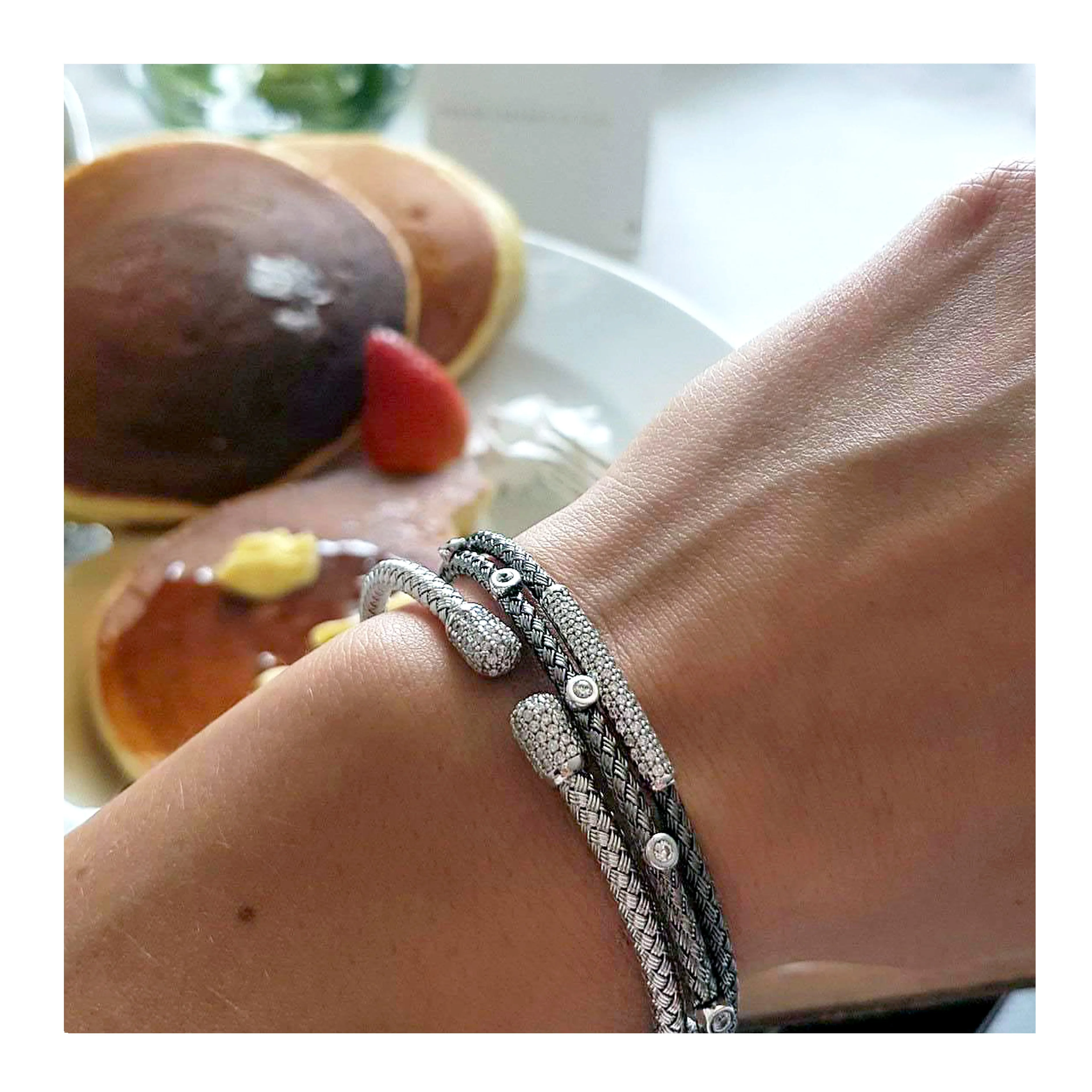 Oxidised Bracelet CZ Bar