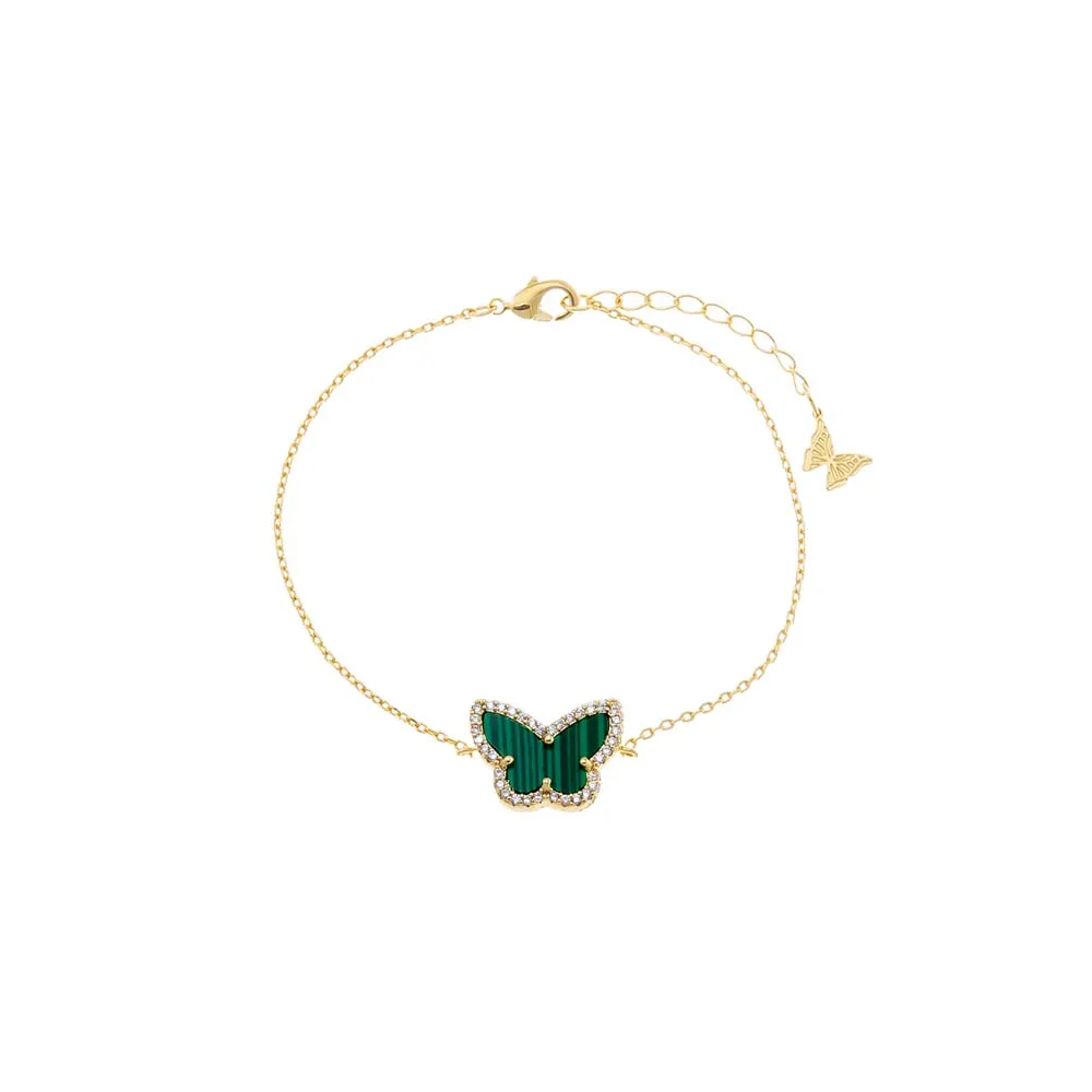 Pave Outline Colored Stone Butterfly Bracelet