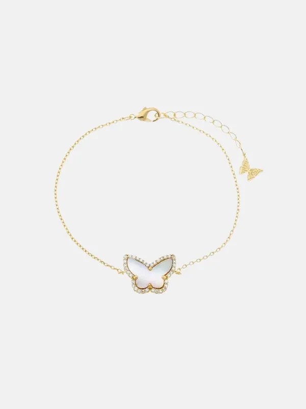 Pave Outline Colored Stone Butterfly Bracelet