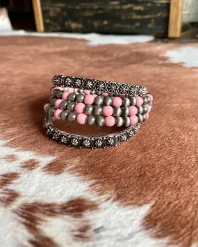 Pink Wrapped Concho Bracelet Set