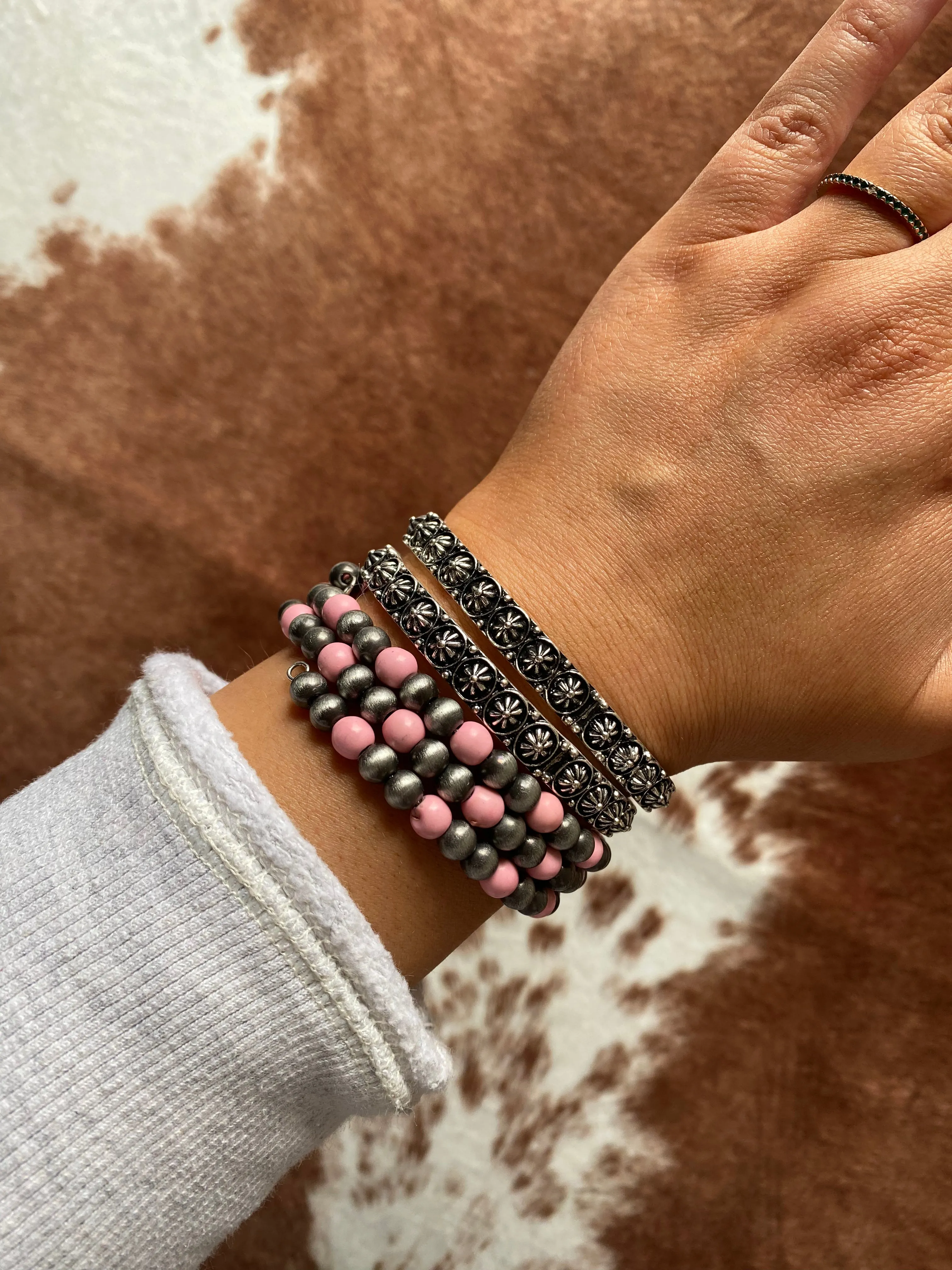 Pink Wrapped Concho Bracelet Set