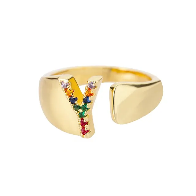 Pre Order:  Multicolor Zircon Alphabet Plated Rings