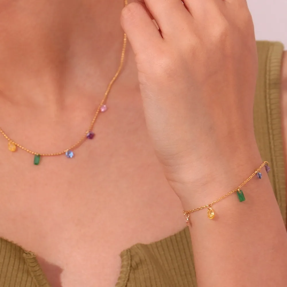 Rainbow Stainless Steel 18K Gold Plating Color Zircon